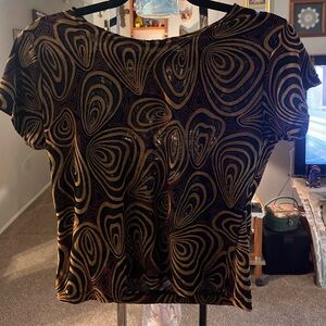 Vintage 80s/90s Black and Gold Patterned Top